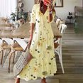 thumbnail image 1 of ICHUANYI Clearance Fashion Women's Casual Spring And Summer V-neck Three-quarter Sleeve Printed Dress(Yellow, XXL) ICHUANYI WER2023081003459, 1 of 6