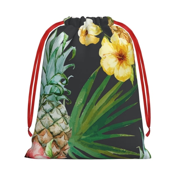 Tropical Pineapple Hawaii Floral Drawstring Gift Bag Soft Pouch Reusable Favor Bags for Christmas, Halloween, Candy, Wedding, Birthday
