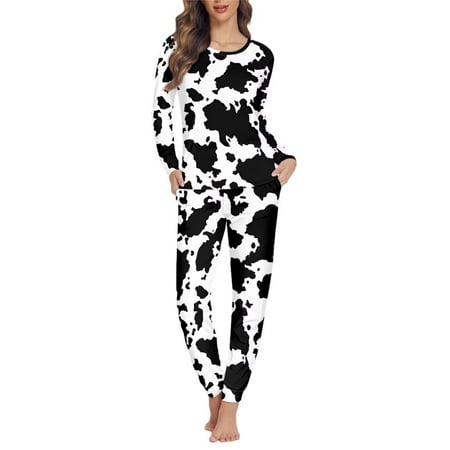 

Pzuqiu Stretchy Sleepwear Sets for Women Cozy Up Pajama Lingerie Full-length SLeep Clothes Size 3XL Cow Print Long Sleeve PJ Pants Walking Yoga Clothing Holiday Gifts 2-Pieces