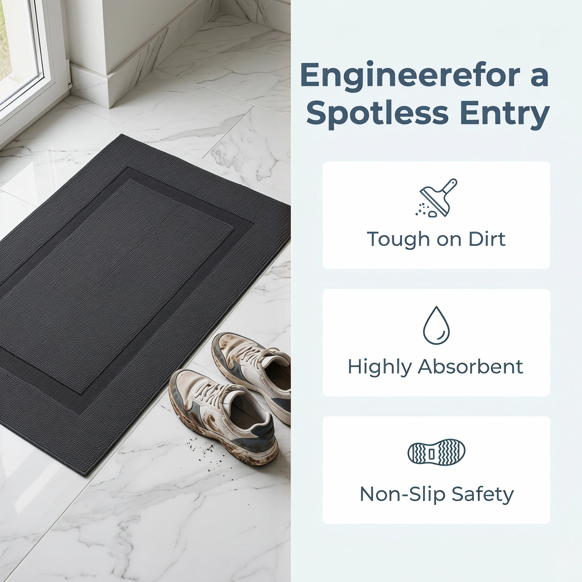 Unique Bargains Geometric Non Slip Waterproof Rug Scraper Welcome Mat Black 32" x 20"