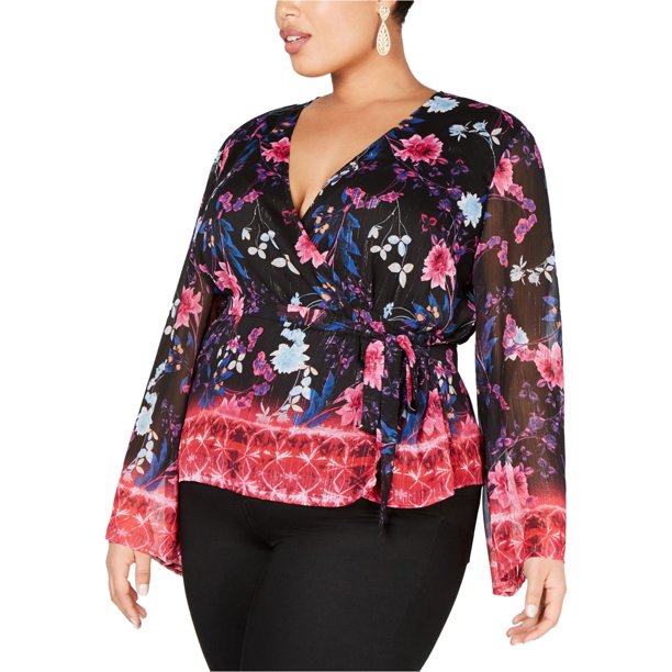 Blusa envolvente Floral metálica para mujer I-N-C Multicolor 2X