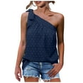 thumbnail image 2 of Usmixi Womens Shirts Sleeveless Slash Neck Solid Tank Tops Summer Tie One Shoulder Lightweight Chiffon Jacquard Vest Blouses Navy XXL, 2 of 7