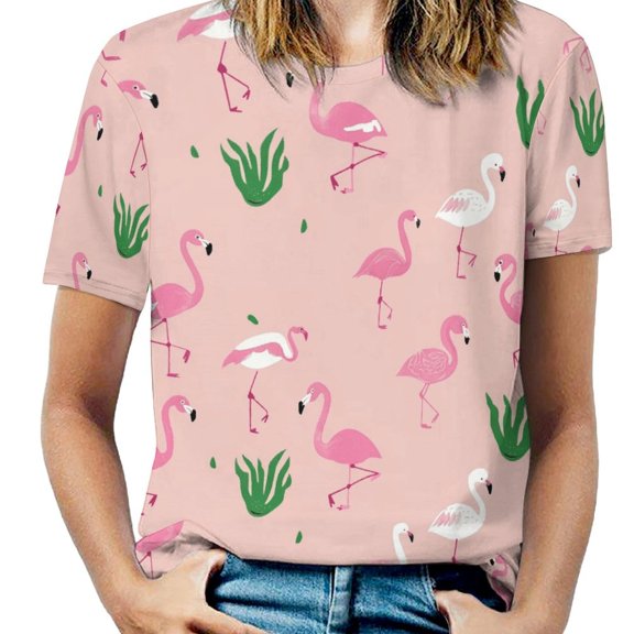 Flamingo Pattern Women's T-Shirt Short Sleeve T Shirts Tops Tee Ladies Loose T