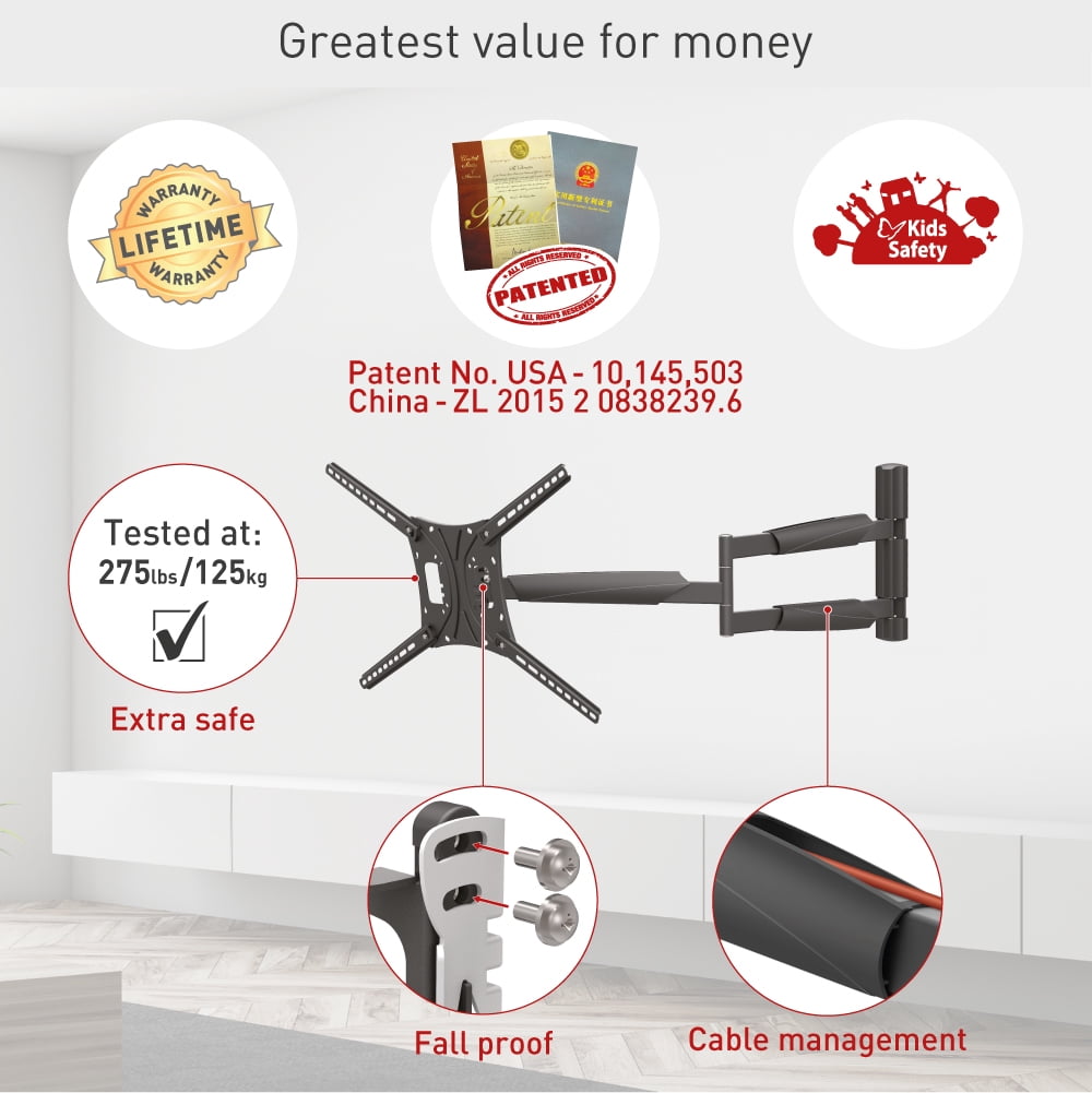 Barkan 13 - 83 inch Full Motion - 4 Movement Extra Long TV Wall Mount Black Extremely Extendable Cable Management