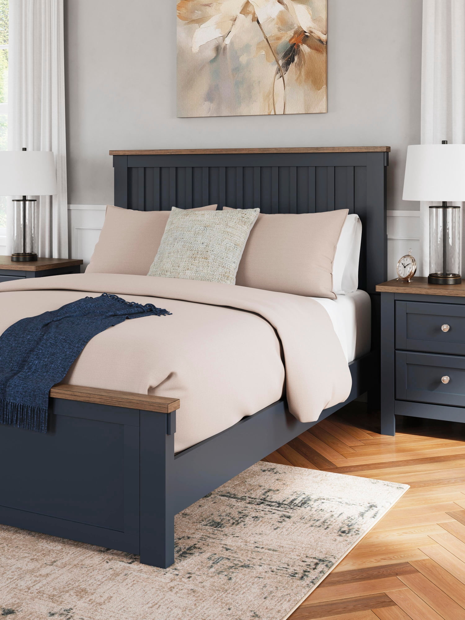 Signature Design by Ashley Landocken Queen Panel Headboard, Two-Tone Blue and Brown Shaker Style