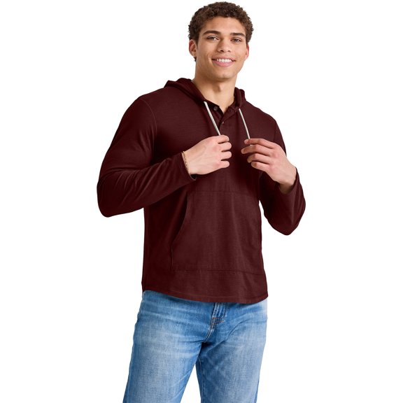 Hanes Men's Originals Hoodie Lightweight Hooded Sweatshirt Henley Collar Sizes S-3XL
