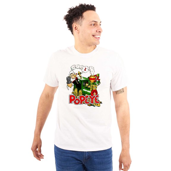 Retro Popeye Steam Train Cartoon Men's Graphic T Shirt Tees Brisco Brands S