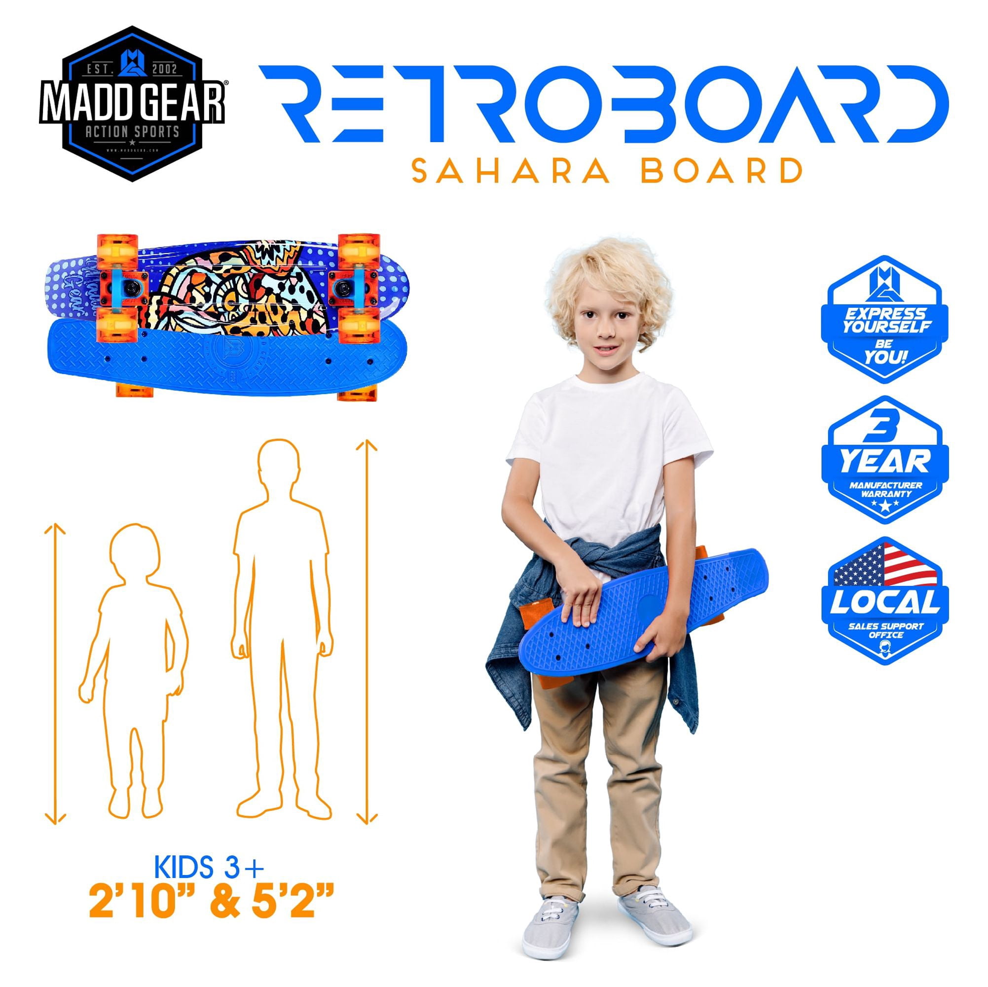 Madd Gear 22" Retro Beginner Skateboard Mini Cruiser- 62 mm Wheels Beginner Penny Style Board