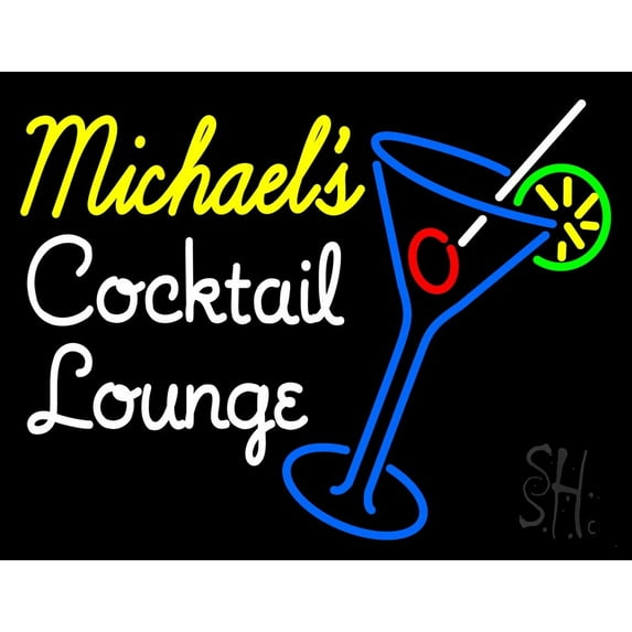 Cocktail Lounge With Martini Glass LED Neon Sign 24 x 31 - inches, Clear Edge Cut Acrylic Backing, with Dimmer - Bright and Premium built indoor LED Neon Sign for Bar decor.