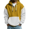 thumbnail image 2 of Men's Color Block Quarter-Zip Hooded Waffle Knit Sweatshirt, Thickened Fleece Texture Pullover, Fall Spring Street Style,Yellow,M, 2 of 5