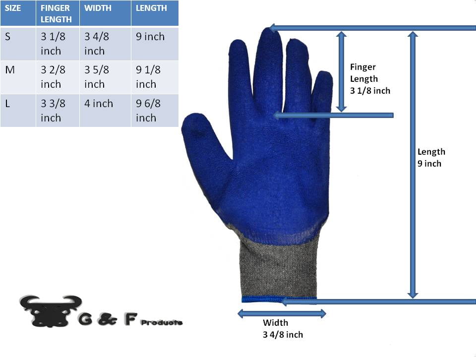 G & F 3100L-DZ Knit Work Gloves, Textured Rubber Latex Coated for Construction, 12-Pairs, Men's Large