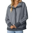 thumbnail image 4 of UPPADA 3/4 Zip Pullover Womens Trendy Streetwear Oversized Casual Loose Hoodies with Pockets Solid Cute Long Sleeve Fall Blouses Gray,S, 4 of 7