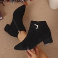 thumbnail image 6 of Women's Suede Side Zipper Ankle Boots, Pointed Toe Chunky Low Heel Booties, Retro V Cut Collar Short Boots for Business Casual Work, Elegant Daily Commuting Walking Shoes, Black 9, 6 of 7