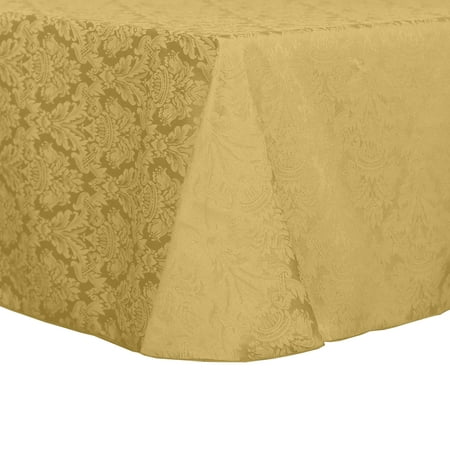 

Ultimate Textile (5 Pack) Saxony 120 x 120-Inch Square Damask Tablecloth - Jacquard Weave Emblem Crest Design Gold