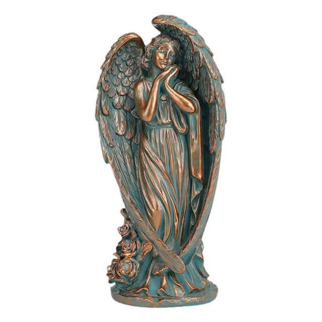 harayaa Angel Garden Statue Solar Powered Resin Figure Decor Modern Decorative Statuette Copper Color