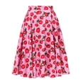 thumbnail image 2 of IBTOM CASTLE Women Pleated Vintage Skirt Floral Print A-Line Midi Skirts 50s Polka Dots Knee-Length Flared Swing Cocktail Party Dresses L Pink - Strawberry, 2 of 8