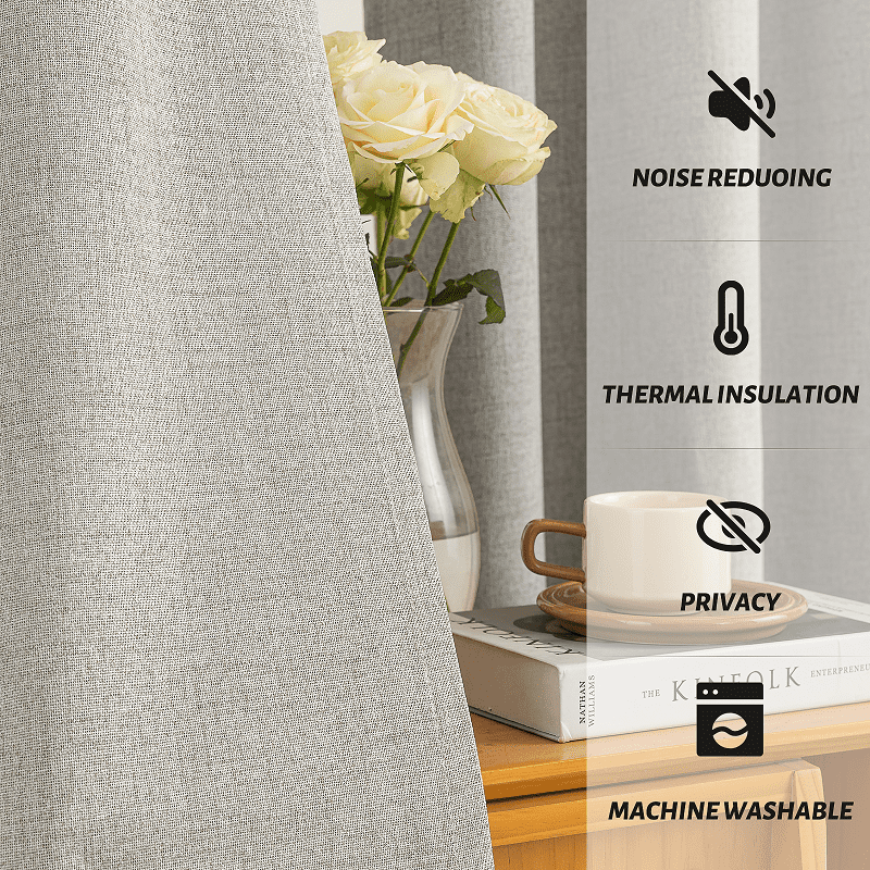 Yakamok 100% Blackout Natural Send Linen Curtains 84 Inches Long for Living Room, Room Darkening Textured Curtains for Bedroom with White Liner 2 Panels
