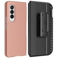 thumbnail image 1 of Case with Clip and S Pen Slot for Galaxy Z Fold 3 5G, Nakedcellphone [Grid Texture] Slim Hard Cover and Rotating Belt Hip Holster Holder Combo for Samsung Z Fold3 Phone (SM-F926) 2021 - Rose Gold Pink, 1 of 10
