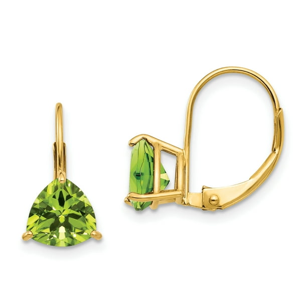 14k Yellow Gold 7mm Trillion Green Peridot Leverback Earrings