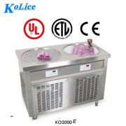 Kolice Commercial 22 Double Round Pans Fried Ice Cream Roll Machine, Yogurt Fry Ice Cream Machine With Transparent Sneeze Guard