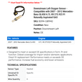 thumbnail image 2 of Downstream Left Oxygen Sensor - Compatible with 2007 - 2012 Mercedes-Benz GL450 4.7L V8 273.923 FI Naturally Aspirated GAS 2008 2009 2010 2011, 2 of 2