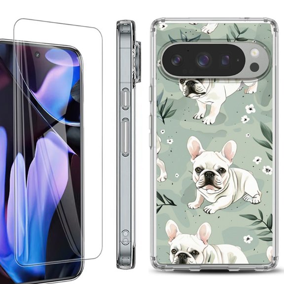 For Google Pixel 9 Pro XL Phone Case Cover, Shockproof Bumper Case with Tempered Glass Screen Protector, by OneToughShield - French Bulldog