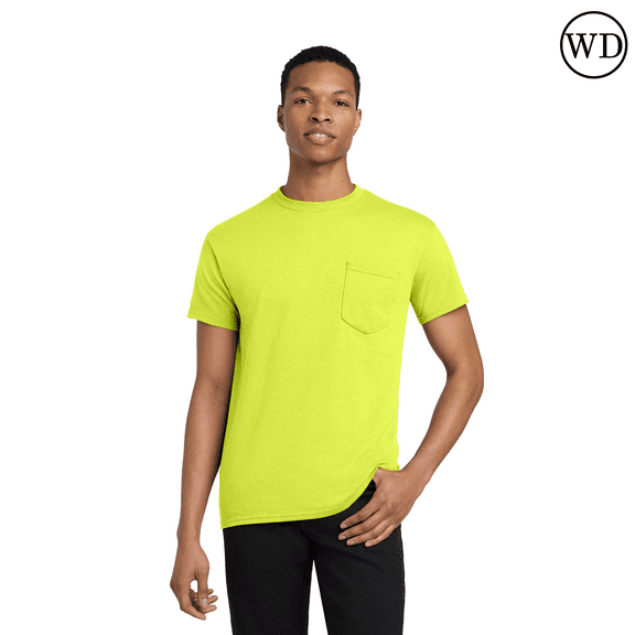 Gildan Men’s Heavy Cotton Pocket T-Shirt, Hi Vis Classic Arts & Crafts Safety Green Tee, Size S
