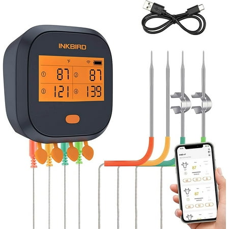 

Ibbq-4T Wifi Grilled Meat Thermometer With 4 Color Probes Wireless Grilled Meat Thermometer With Calibration Timer High and Low Temperature Alarm For Smoker Oven Oven Cooker Drum