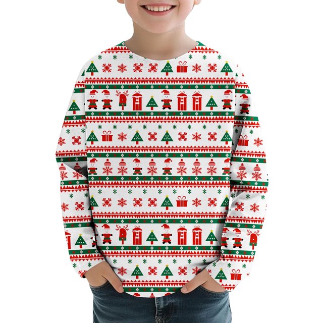 Lovzfmll Haut de Noël Basique à Manches Longues pour Filles et Garçons, T-Shirt Col Rond Imprimé pour Enfants, Tenue Décontractée Confortable, Automne Hiver pour Petites Filles de 5 Ans