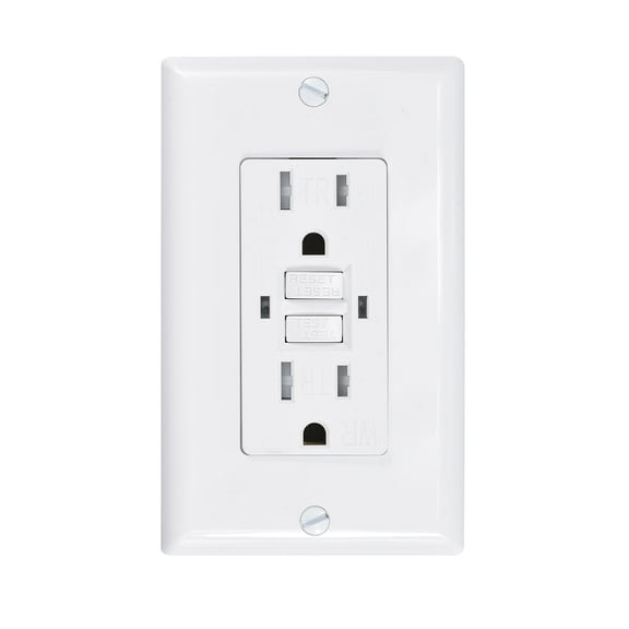 J.LUMI GFC2301 Duplex Self-Test Tamper and Weather Resistant GFCI Outlets with Wall Plate, TR/WR GFCI Outlets, 15 Amp 120V AC, White, UL listed