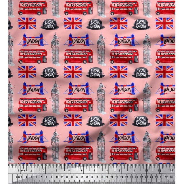Soimoi Pink Cotton Poplin Fabric London Theme Architectural Decor Fabric Printed Yard 56 Inch Wide