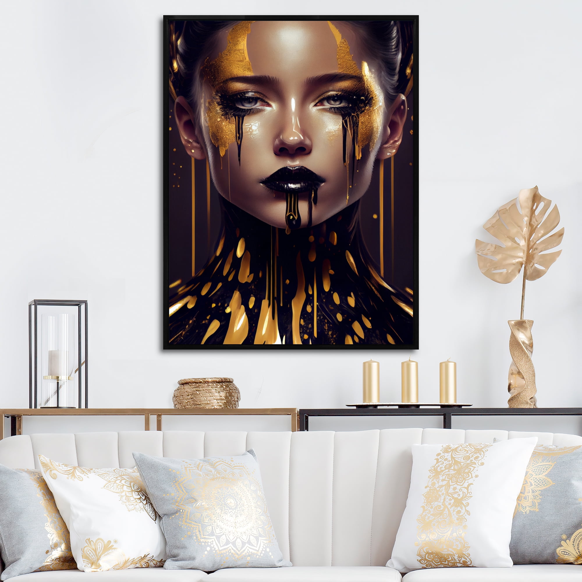 Designart Sensual Liquid Gold Woman VI Floating Frame Wall Art