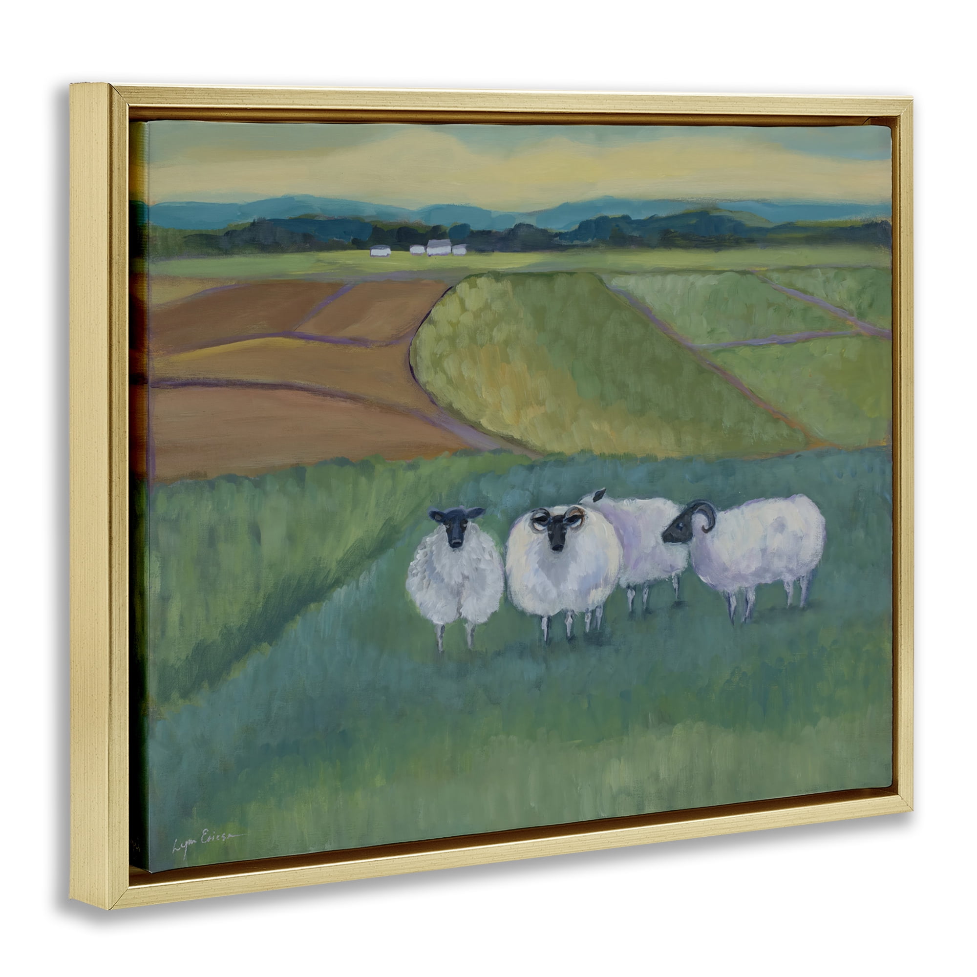 Stupell Industries Sheep Herd Meetup Gold Framed Floater Canvas Wall Art, design by Lynn Ericson Fine Art
