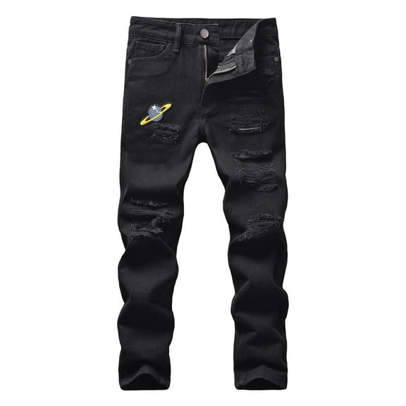 Gibobby Boys Jeans Cargo Pants Baggy Wide Leg High Elastic Waistband Kids Straight Denim Pant with Pockets Youth(Black,5-6 Years)