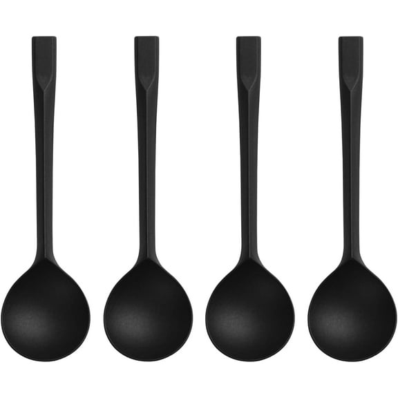 Plastic Dessert Spoons,Disposable Soup Spoons,Heavy Duty Black Spoons for Party Office Restaurants Events Utensils,5.5 x 1.57 Inch,Black,100 Pieces.