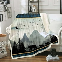 Rustic Bear Blanket for Women Wild Animal Bear Print Throw Blanket, Western Farmhouse Theme Fleece Blanket for Boys Girls Blue Geometry Grids Decor Fuzzy Blanket, Old Barn Door Print Blanket 40"X50"