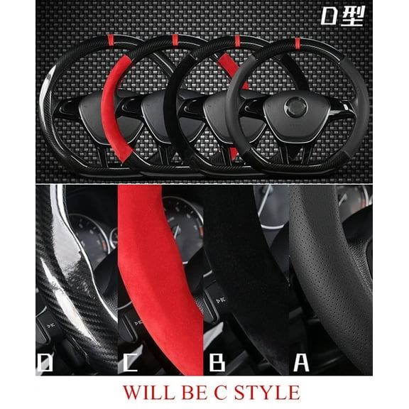 Car Steering Wheel Cover Universal Black Red Glossy Carbon Fiber & Leather 38 CM
