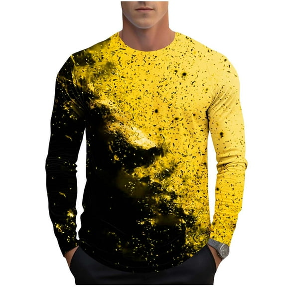 Mens Long Sleeve Tops T-Shirts Slim Fit Crew Neck Workout Casual Base Tees Stretch Soft Muscle Tshirts (XL, Yellow 02)