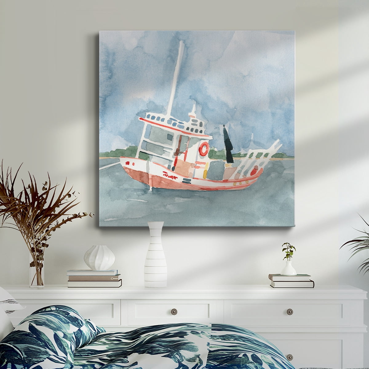 Wexford Home Bright Fishing Boat II-Premium Gallery Wrapped Canvas, 10" x 10" - Ready to Hang