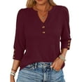 thumbnail image 2 of 3/4 Length Sleeve Womens Tops with Button Cuffs Dressy Casual V Neck Summer Outfits Early Fall Fashion Clothes 2025 Wine S, 2 of 8