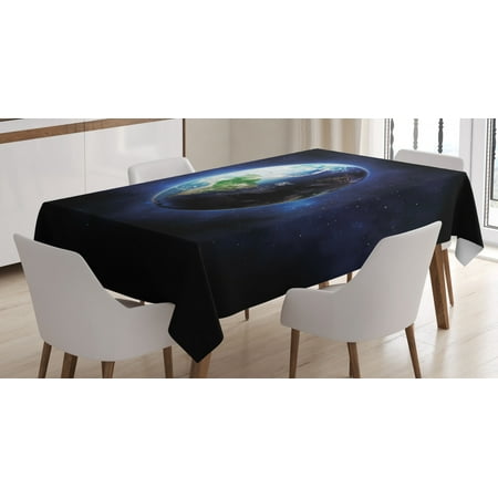 

World Tablecloth Starry Outer Space View with Planet Earth Calm Silent Universe Galaxy Rectangular Table Cover for Dining Room Kitchen 60 X 84 Inches Dark Blue Green White by Ambesonne