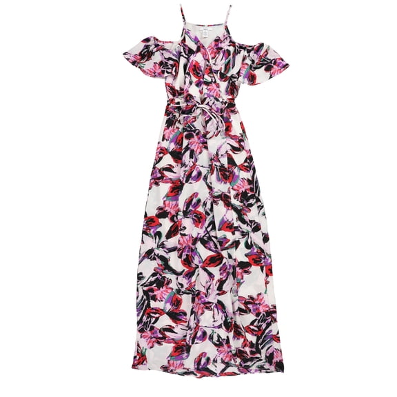 bar III Womens Watercolor Cold-Shoulder Maxi Dress, Purple, X-Small