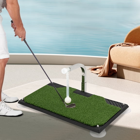 360° Auto-Return Golf Swing Trainer Mat with 5 Gears Adjustable Tee Height for Indoor/Outdoor Practice