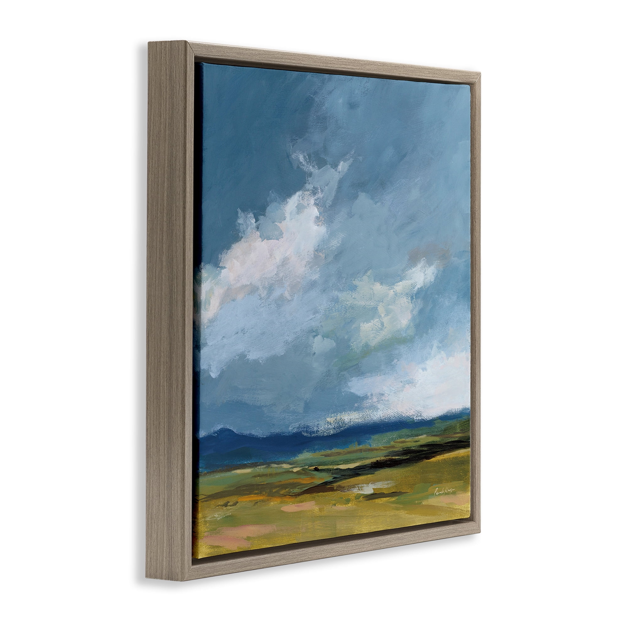Stupell Industries August Storm Landscape Landscape Painting Brown Floater Framed Canvas Art Print Wall Art, 25 x 25