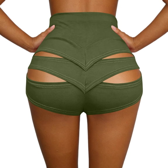Qulqfy Womens Cutout Shorts Green Summer Workout Gym Hot Pants Running Shorts for Women L