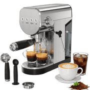 Coffee Maker, 20 Bar Espresso Machine with Milk Frother & Cold Brew, 1250W, 34oz Water Tank, Compact Steel Design