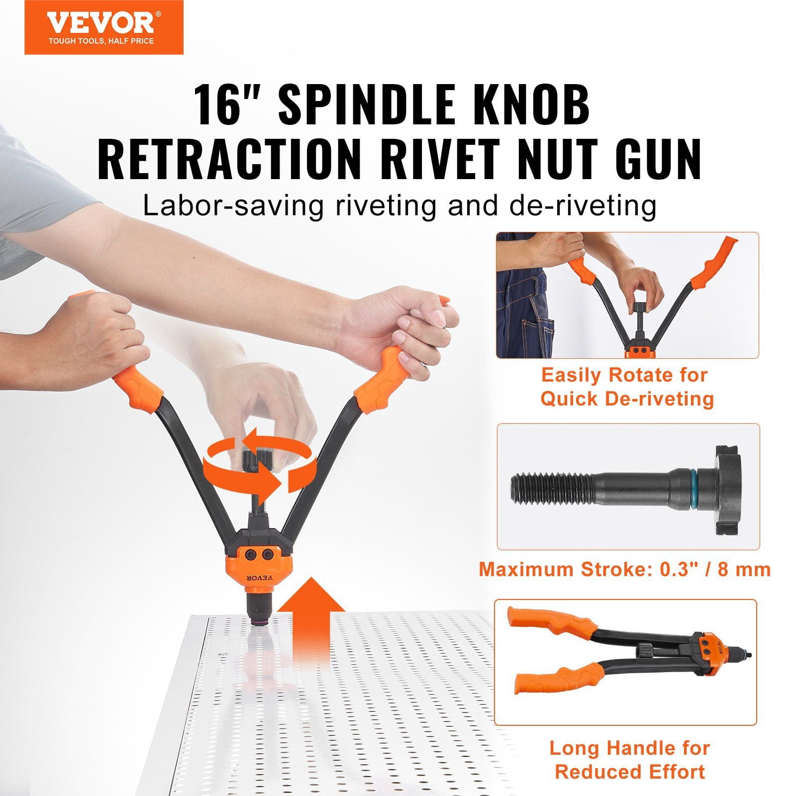 16 Inch Rivet Nut Tool Kit with 13 Metric and SAE Mandrels 186 Rivet Nuts M3 M4 M5 M6 M8 M10 M12 1/4-20 5/16-18 3/8-16 1/2-13 8-32 10-24 Including Carrying Case
