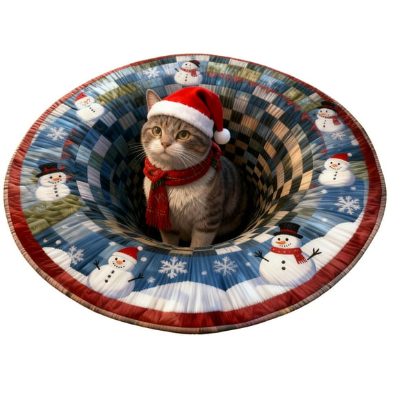 GQDIN Christmas 3D Rug - 3D Illusion Doormat, Funny Entryway Rug for Christmas Decoration Indoor Outdoor Halloween Welcome Bathroom Kitchen Floor mat for Xmas,Round