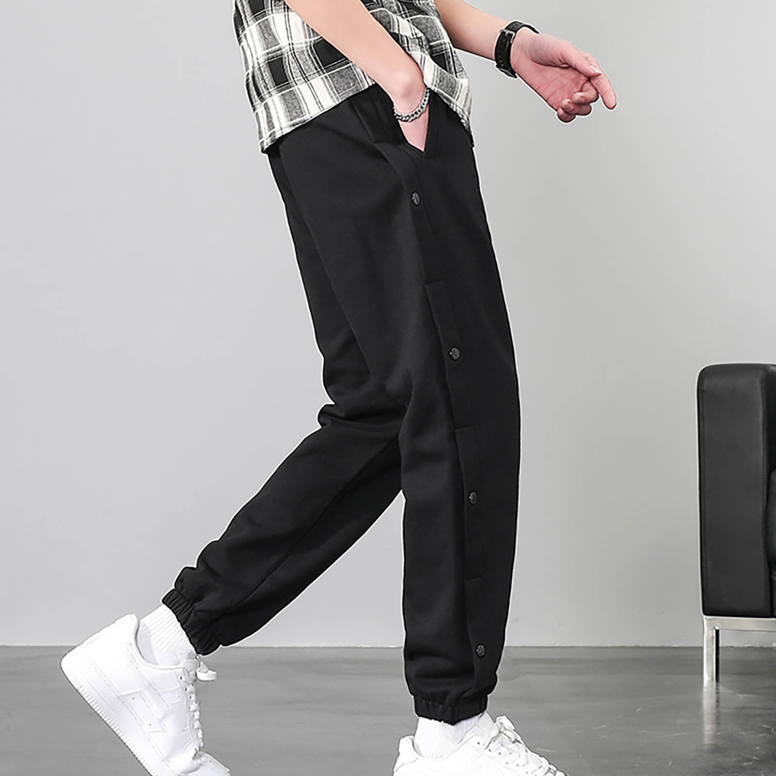 Men's Side Split Snap Button Joggers Cotton Tear-Away Warm Up Basketball  Sweatpants Sporty Track Active Workout Pants Plus Size 