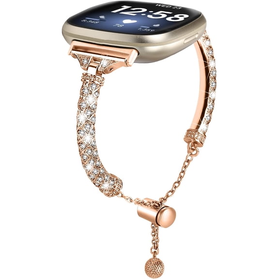 REQO Compatible with Fitbit Versa 4&Sense 2 Bands Women, Adjustable Elegant style Stainless steel metal with diamonds Bands Compatible with Fitbit Versa 3&sense bands Women